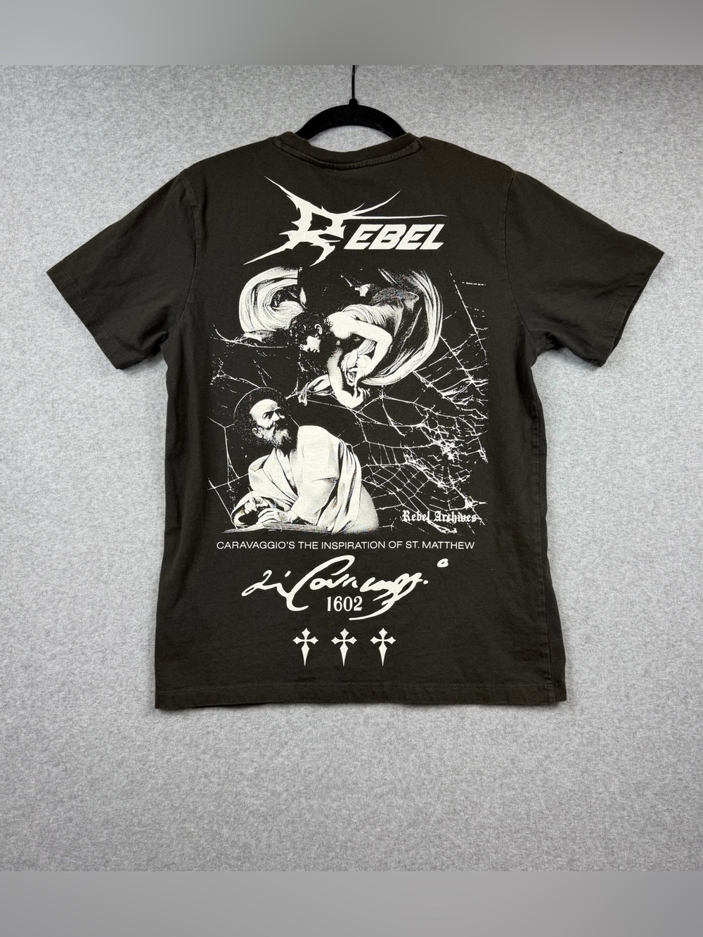 Rebel Vengeance Caravaggio Inspiration of St. Matthew Graphic T-shirt Mens Small